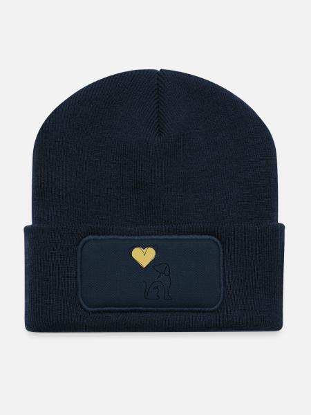 Goldenes Linienherz Handzeichnung - Recycelte Patch Beanie - French Navy