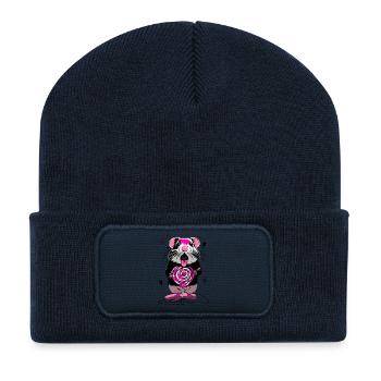 Hamster genießt Lolli – süßes, lustiges Design - Recycelte Patch Beanie - French Navy - Vorne