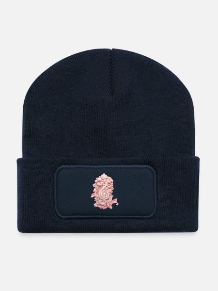Harmonie in Rosa, ein majestätischer und stilisierter Schlussstein - Recycelte Patch Beanie - French Navy