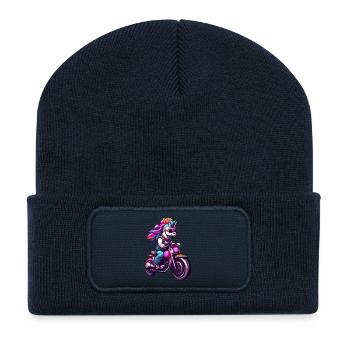 Licornes Moto / Moto Licorne - Beanie recyclé à patch - bleu marine - Devant
