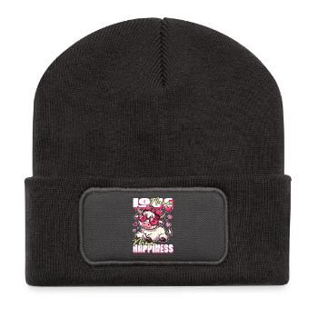 Moo Love, Moo Happiness - Conception de vache mignonne - Beanie recyclé à patch - charbon - Devant
