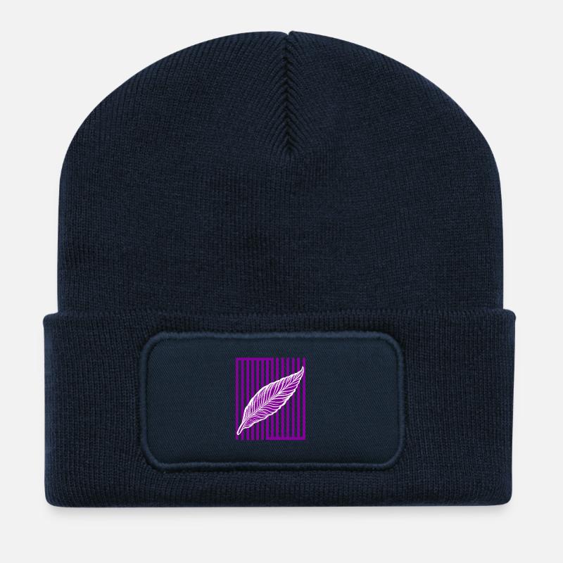 Feather on vertical bar - Recycled Patch Beanie - french navy