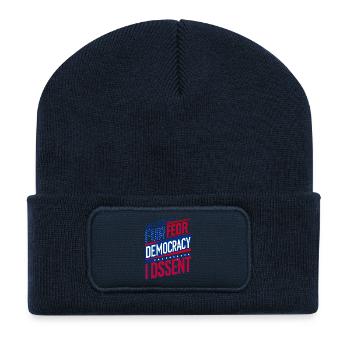 Avec crainte pour notre démocratie, je ne suis pas d’accord - Beanie recyclé à patch - bleu marine - Devant