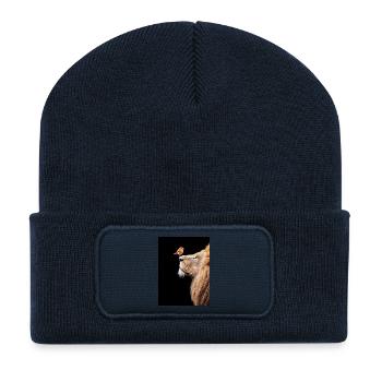 Löwe mit Vogel auf der Nase - Recycelte Patch Beanie - French Navy - Vorne