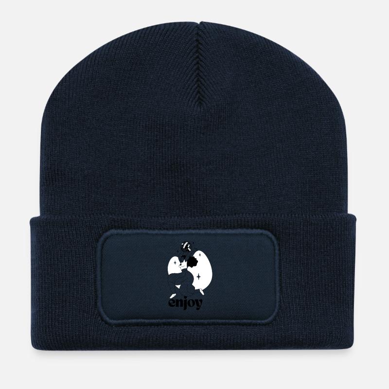 Dancing Girl with Moon and Stars Design - Recycled Patch Beanie - french navy