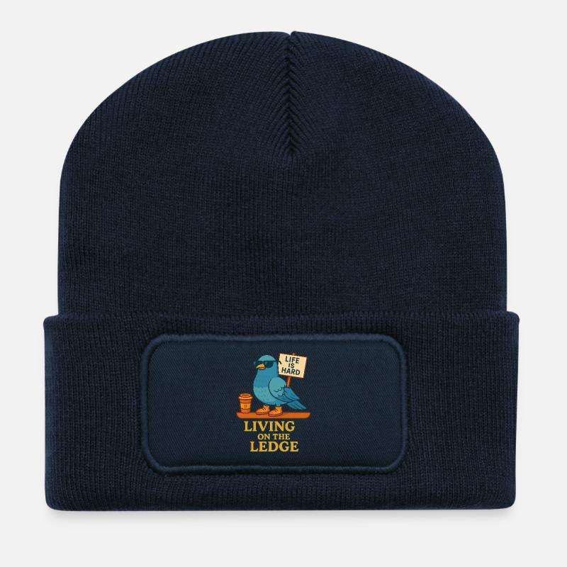 Funny Dove with Shield & Coffee - Recycled Patch Beanie - french navy
