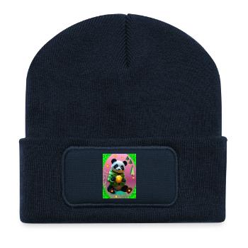 Panda futuriste - Beanie recyclé à patch - bleu marine - Devant