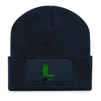Cattus – Griffonnage de chat cactus, chat vert avec des épines. - Beanie recyclé à patch - bleu marine - Devant