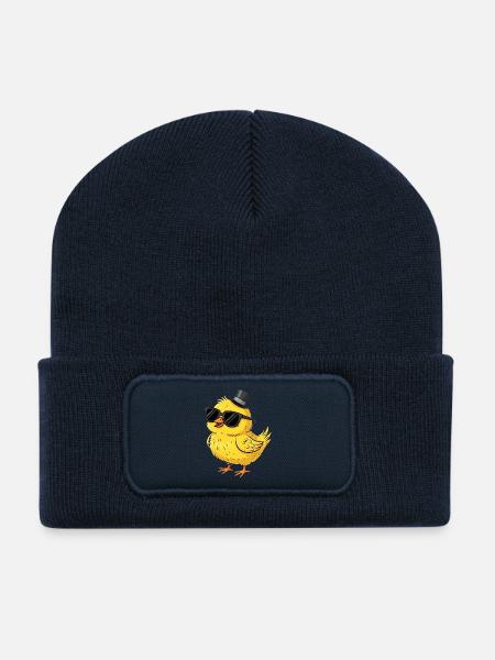 Cooles Küken mit Sonnenbrille und Zylinder - Recycelte Patch Beanie - French Navy