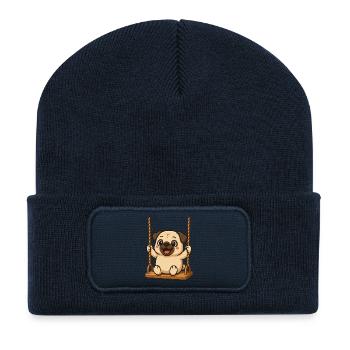 Süßer Mops Cartoon Schaukeln Hunde Spielplatz - Recycelte Patch Beanie - French Navy - Vorne