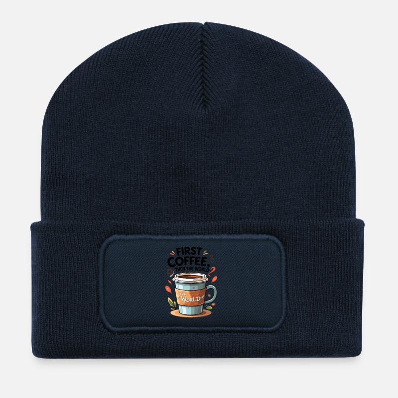 Kaffeetasse mit Zitat und Naturmotiven - Recycelte Patch Beanie - French Navy
