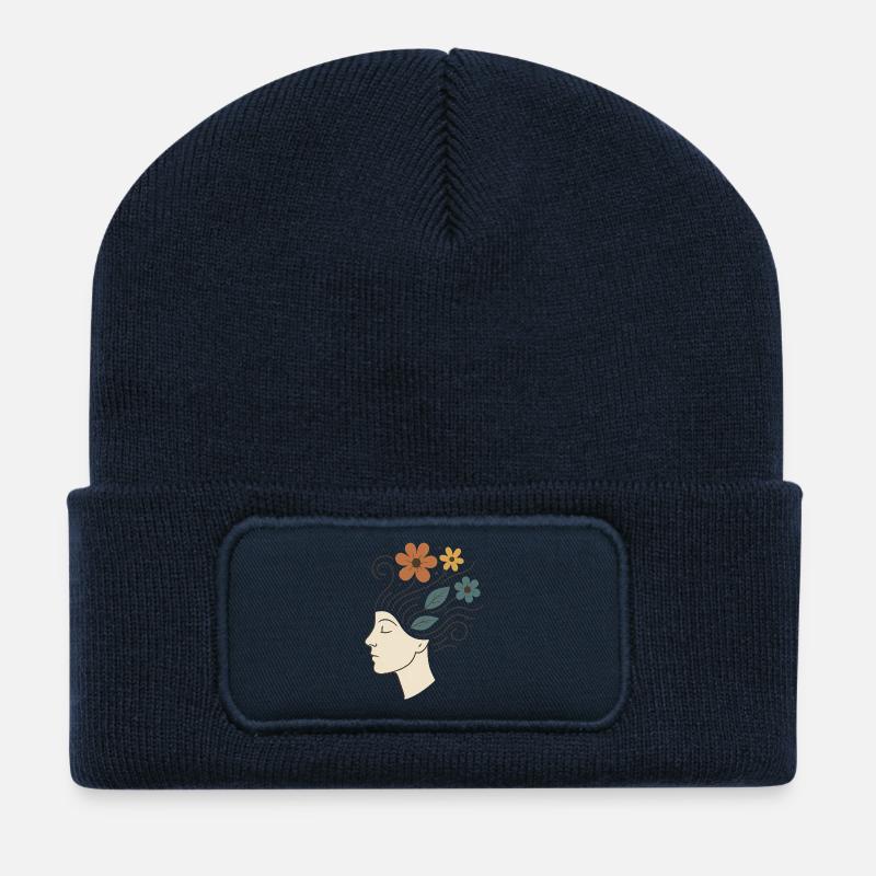 Illustration de la nature avec des fleurs et des feuilles - Beanie recyclé à patch - bleu marine