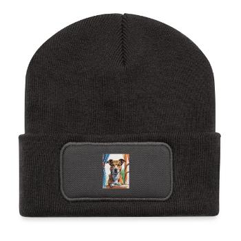 Hund aus dem Arty-Fenster - Recycelte Patch Beanie - Dunkelgrau - Vorne