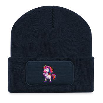 Licorne colorée avec crinière arc-en-ciel - Beanie recyclé à patch - bleu marine - Devant