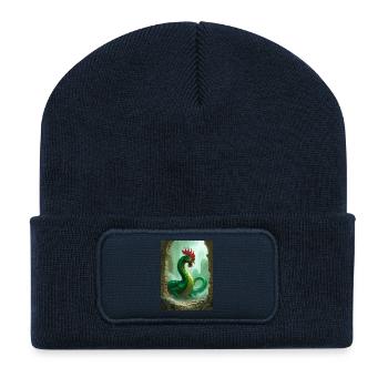 Basilisk mit Hahnenkopf und tödlicher Versteinerung - Recycelte Patch Beanie - French Navy - Vorne