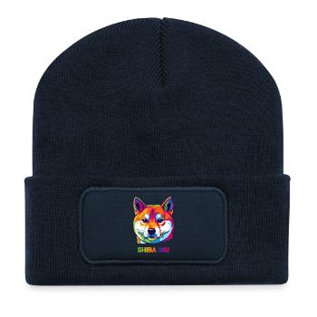Shiba Inu Pop Art – buntes Portrait für Hundefans - Recycelte Patch Beanie - French Navy - Vorne