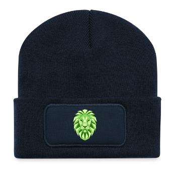Tête de lion géométrique en vert - Beanie recyclé à patch - bleu marine - Devant