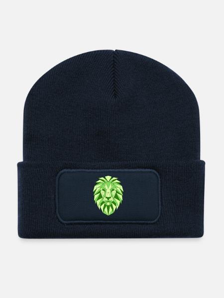 Geometrischer Löwenkopf in Grün - Recycelte Patch Beanie - French Navy
