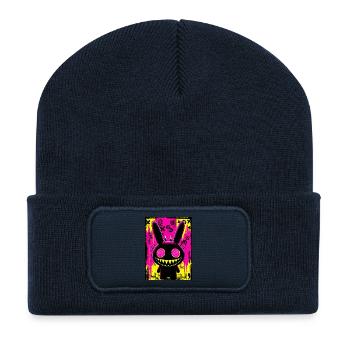 Lapin grimé néon rétro - Beanie recyclé à patch - bleu marine - Devant