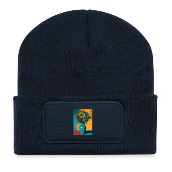 Pop Art Blumen auf blauer Vase - Recycelte Patch Beanie - French Navy - Vorne