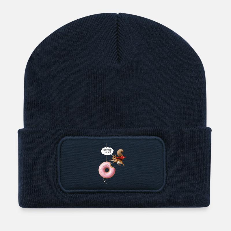 Cute squirrels with donut - Recycled Patch Beanie - french navy