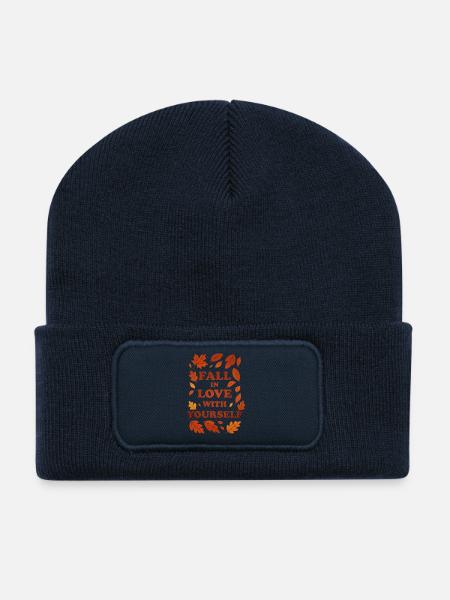 Fall in Love With Yourself – autumn graphic - Recycled Patch Beanie - french navy