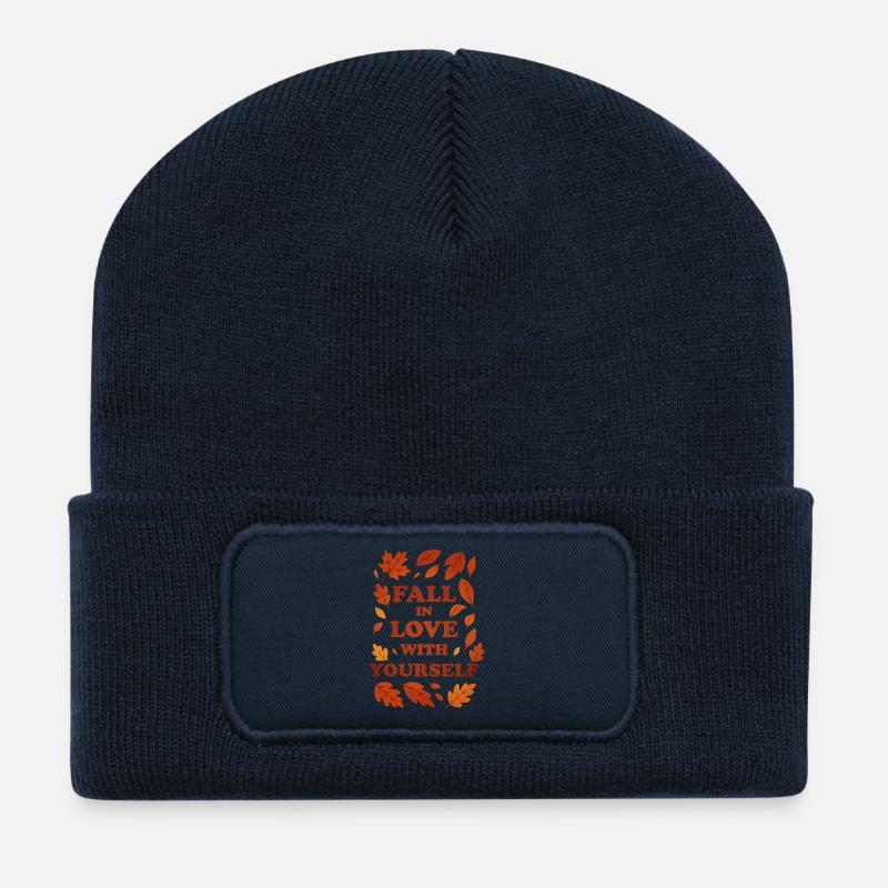 Fall in Love With Yourself – autumn graphic - Recycled Patch Beanie - french navy
