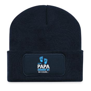 Papa 2026 Humour Famille Annonce Grossesse - Beanie recyclé à patch - bleu marine - Devant