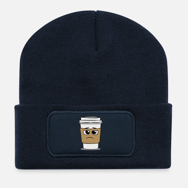 Sad Coffee Mug Cartoon - Recycled Patch Beanie - french navy