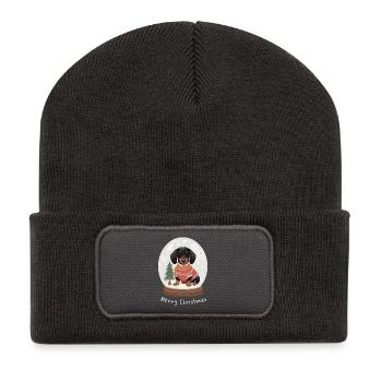 Teckel mignon dans une boule à neige – Joyeux cadeau de Noël - Beanie recyclé à patch - charbon - Devant