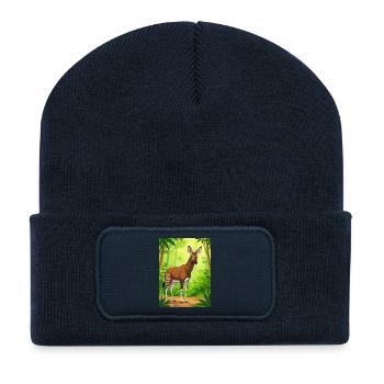 The mysterious rainforest creature with zebra - Recycled Patch Beanie - french navy - Front