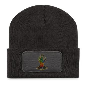 Regenbogenhand Halloween - Recycelte Patch Beanie - Dunkelgrau - Vorne