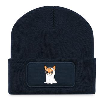Chihuahua Hund Halloween Geist - Recycelte Patch Beanie - French Navy - Vorne