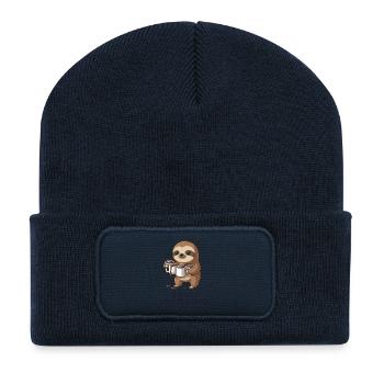 J’ai besoin d’un café plus tard - Drôle de paresseux - Beanie recyclé à patch - bleu marine - Devant
