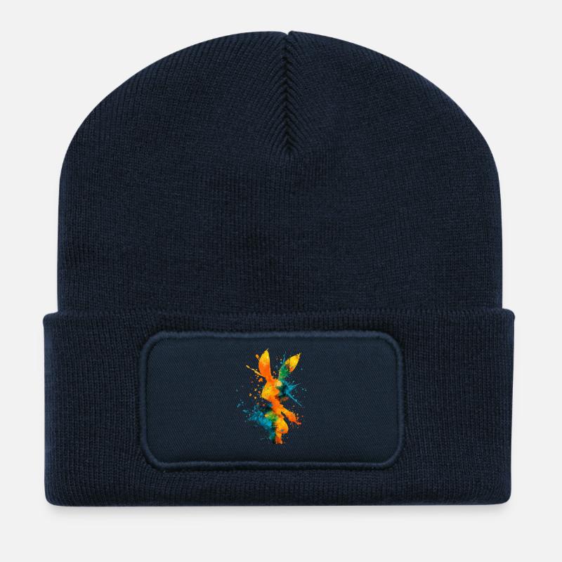 Abstract_Watercolor_Bunny_Rabbit_Splatter - Recycelte Patch Beanie - French Navy