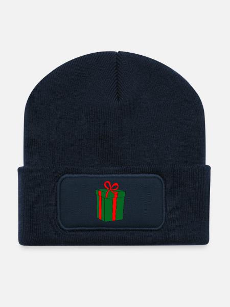 Grünes Geschenk mit roter Schleife - Recycelte Patch Beanie - French Navy
