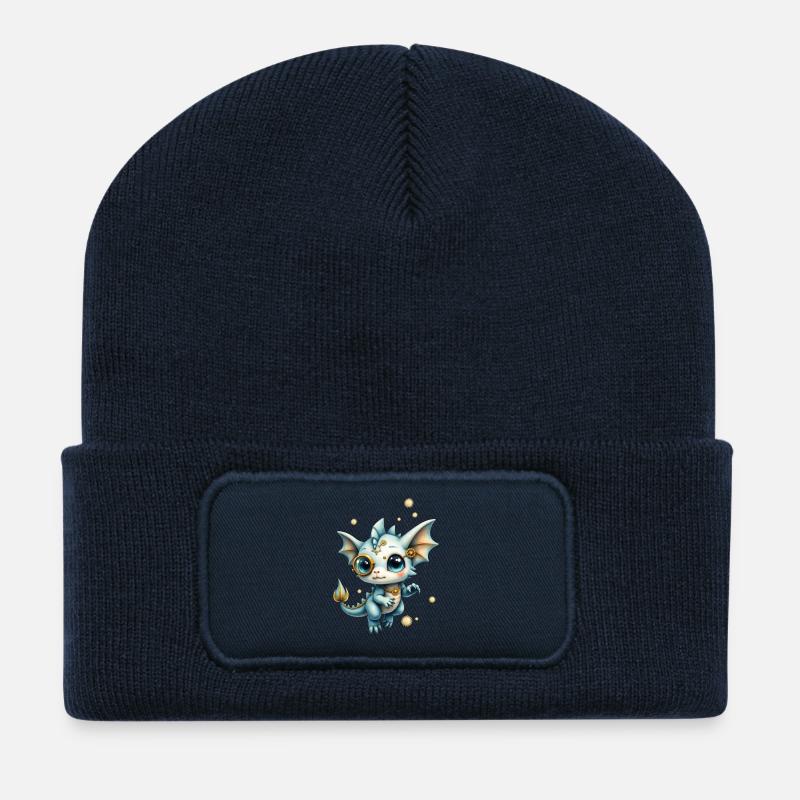 Steampunk Dragon with Magnifying Glass - Recycled Patch Beanie - french navy