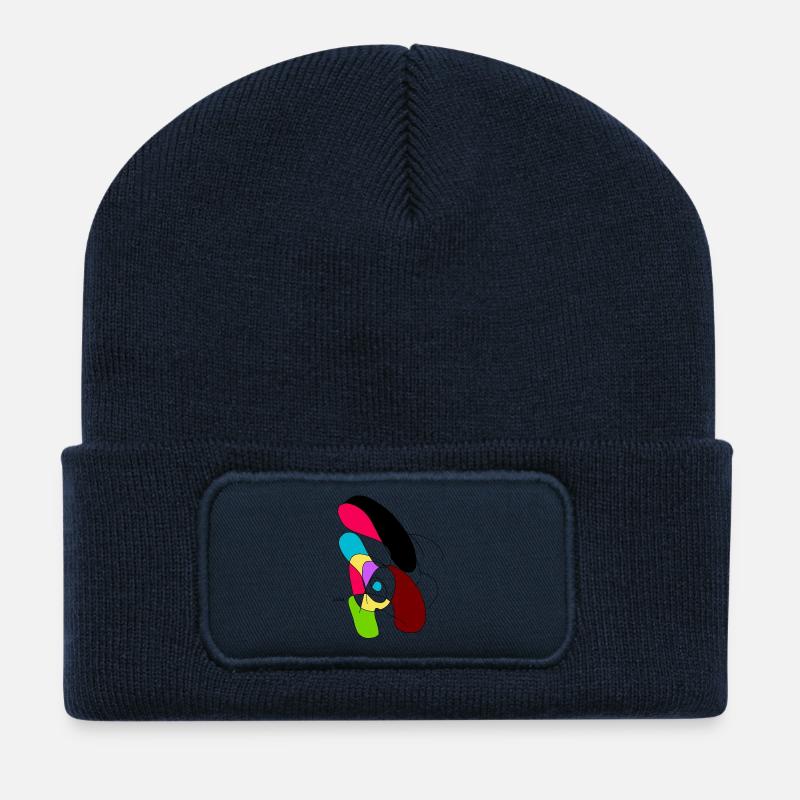 Bunter Abstract Papagei - Recycelte Patch Beanie - French Navy