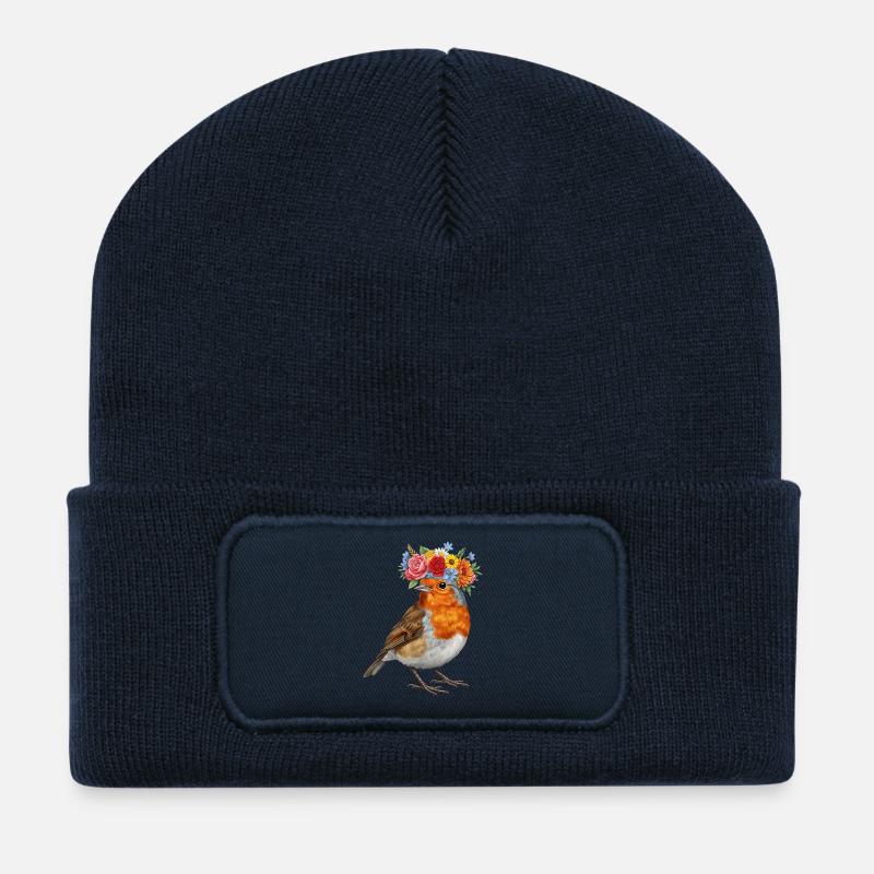 Blumenkrone Rotkehlchen - Recycelte Patch Beanie - French Navy