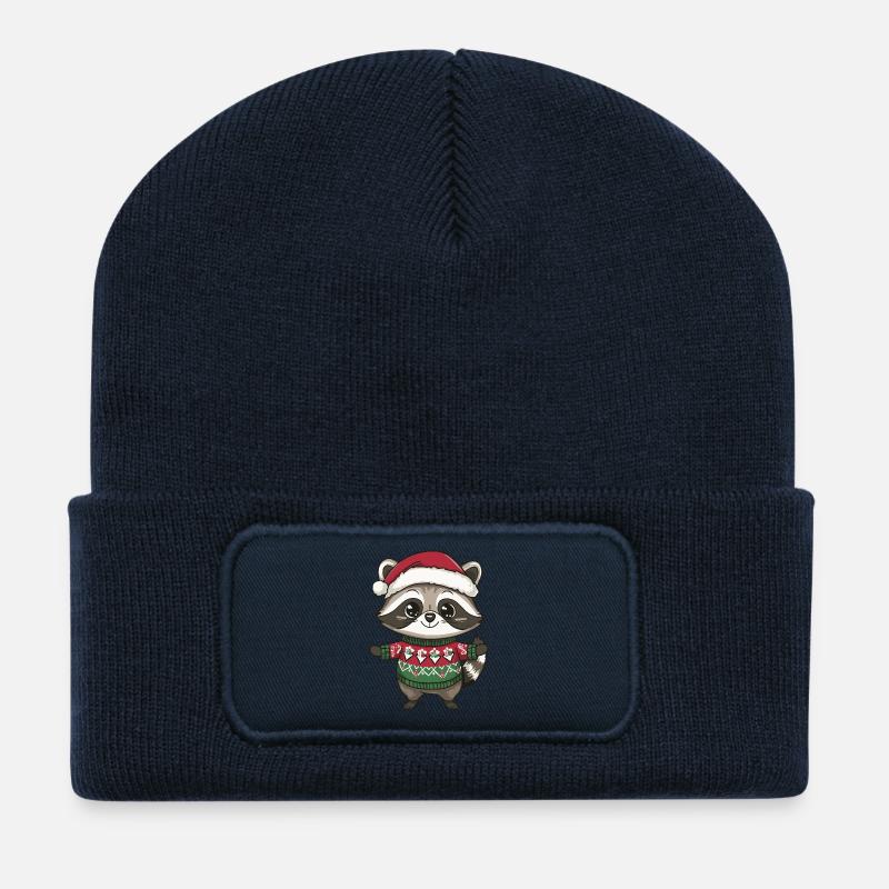 Waschbär Weihnachten - Recycelte Patch Beanie - French Navy