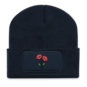 Coquelicot-coquelicots-minimaliste-Line-Art-5 - Beanie recyclé à patch - bleu marine - Devant