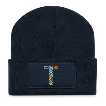 Lettre t fleurs groovy idée cadeau  - Beanie recyclé à patch - bleu marine - Devant