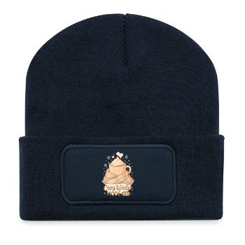 Cozy Winter Mode – Gemütliches Winter Kakao Design - Recycelte Patch Beanie - French Navy - Vorne