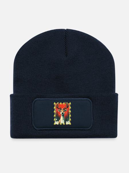 Lustiger Rentier Cartoon – Ho Ho Ho - Recycelte Patch Beanie - French Navy