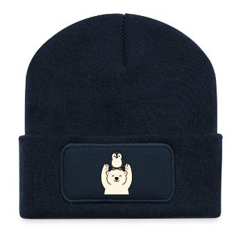 Freundschaft zwischen Eisbär und Pinguin - Recycelte Patch Beanie - French Navy - Vorne