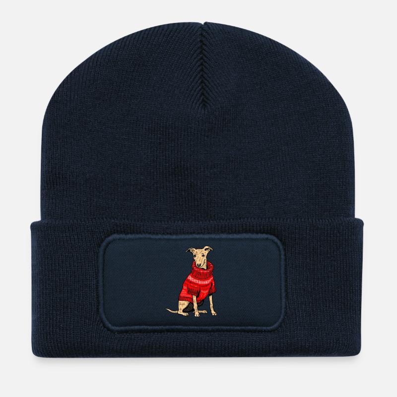 Dog in red knitted sweater - Recycled Patch Beanie - french navy