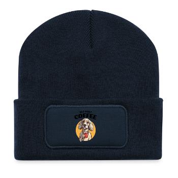 Café Mais D’abord Café Chien Animal Disant Drôle - Beanie recyclé à patch - bleu marine - Devant