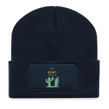 Do Not Touch - Cartoon Cactus - Recycled Patch Beanie - french navy - Front