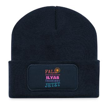Ilyas comme prénom - Beanie recyclé à patch - bleu marine - Devant