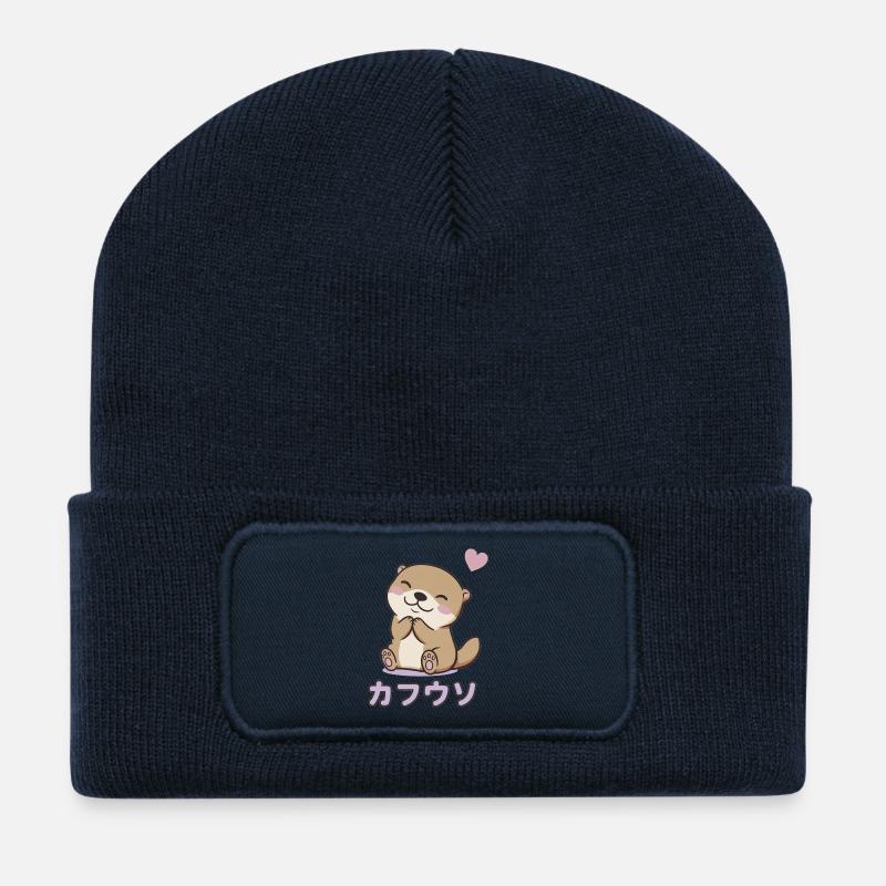 Kawaii Otter mit Herz - Recycelte Patch Beanie - French Navy